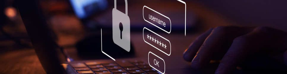 Image of a laptop with security credentials for Data Protection header iamge