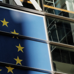The European Union flag on the side of some commercial property post-brexit