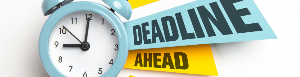 Image of an alarm clock with Deadline ahead message