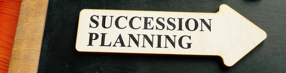 An arrow which reads succession planning for article header image.