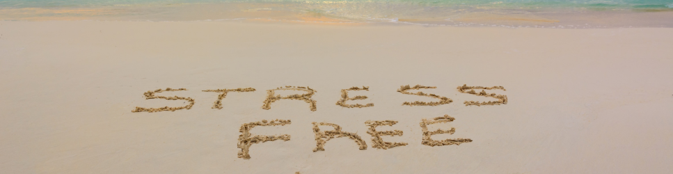 Stress Free written in sand for article header image