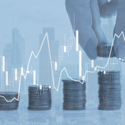 Image of money and funds increasing with London skyline background