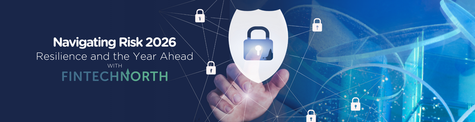Event title header image with tech security graphic - Navigating Risk - Resilience and the Year Ahead