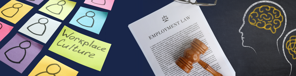 Image showing workplace culture sticky note and employment law contract for neurodiversity and discrimination header image