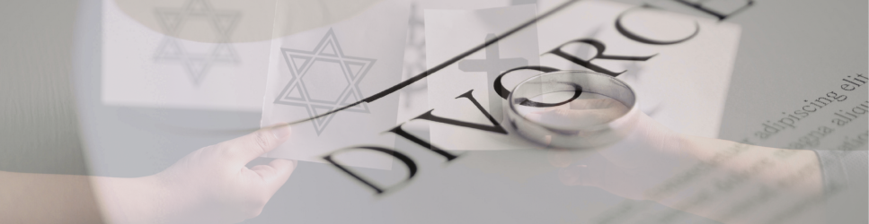 Image of symbols of faith with divorce documents and a ring