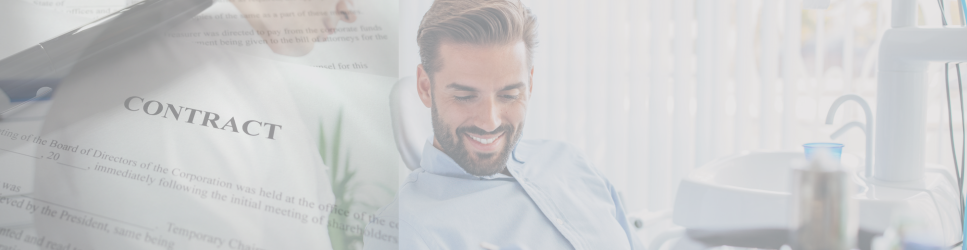 Image of a dental practice with contract documents overlaid