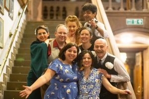 Soraya and the Cheshire Swing Cats photographed on a flight of stairs